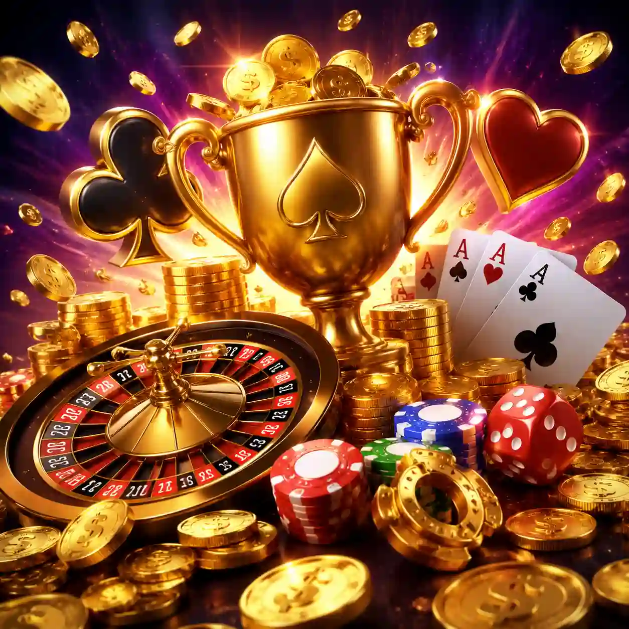 Composição dourada representando amplo catálogo de jogos de cassino online